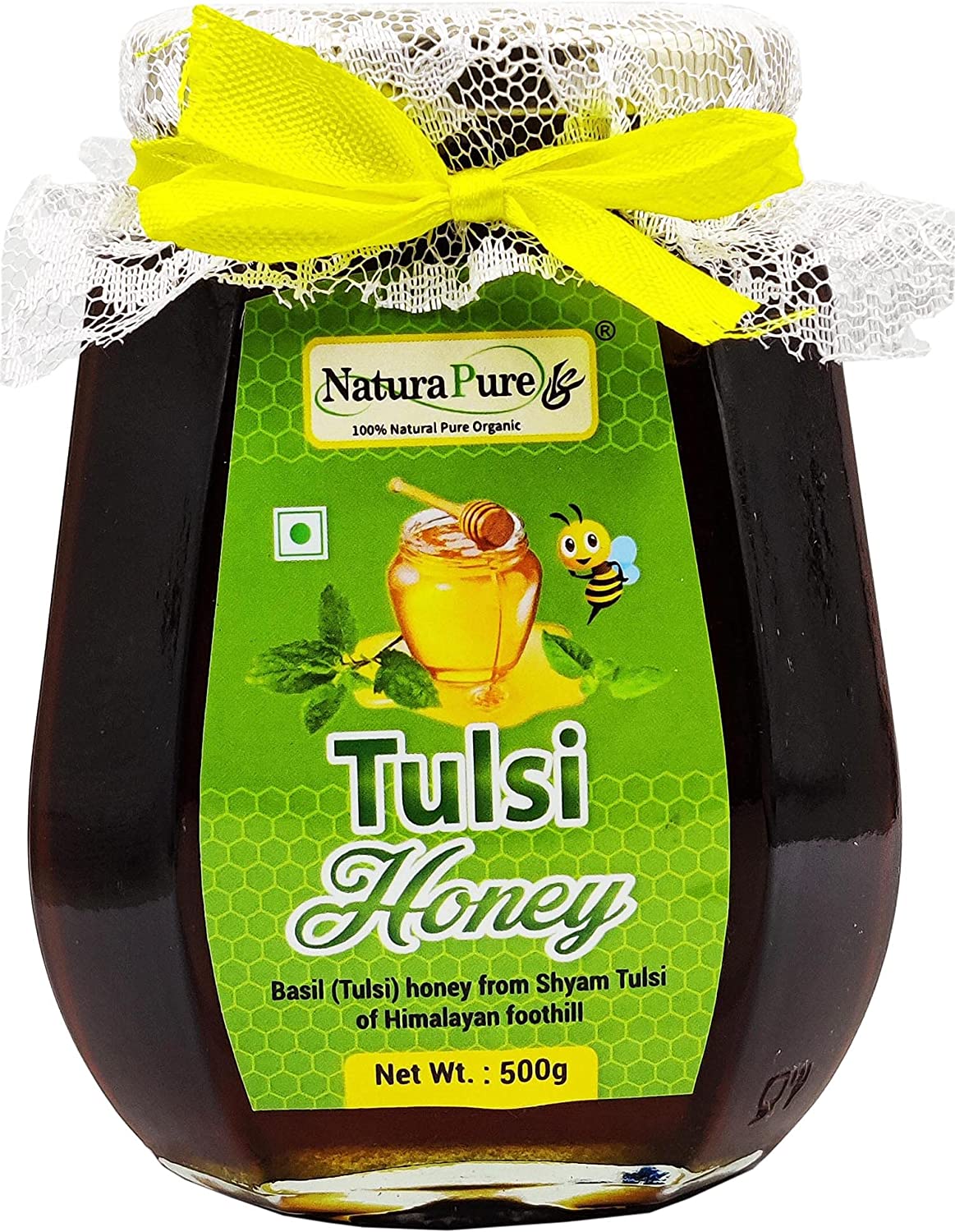 NATURAPURE LS Raw Natural Unprocessed ISO Certified Vana Tulsi Flower Honey Holy Basil Honey 100 Pure Therapeutic Honey Glass Bottle