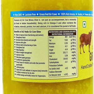 NATURAPURE LS 100% Pure A2 Desi Gir Cow Ghee - Made By Traditional Bilona Method 1 Ltr (Glass Bottle). Back