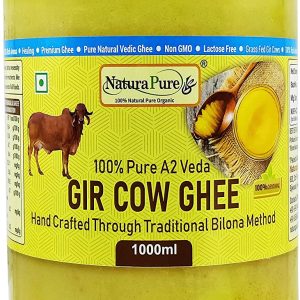 NATURAPURE LS 100% Pure A2 Desi Gir Cow Ghee - Made By Traditional Bilona Method 1 Ltr (Glass Bottle).