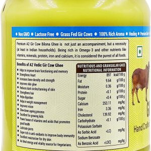 NATURAPURE LS 100% Pure A2 Desi Gir Cow Ghee - Made By Traditional Bilona Method 500ml (Glass Bottle). Back