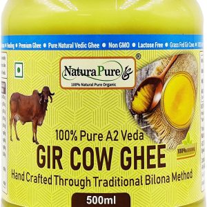 NATURAPURE LS 100% Pure A2 Desi Gir Cow Ghee - Made By Traditional Bilona Method 500ml (Glass Bottle).