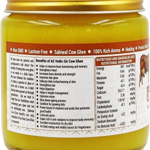 NATURAPURE LS 100% Pure A2 Desi Sahiwal Cow Ghee - Made By Traditional Bilona Method 250ml Glass Bottle (Pack Of 2). Back