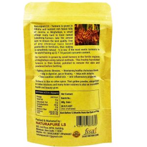 NATURAPURE LS 100% Pure Natural (ISO Certified) Lakadong Turmeric Powder, Haldi Powder High Curcumin 7-10 Percent Grown Organically Fresh Harvest 100 gram (Pack Of 2) Back