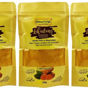 NATURAPURE LS 100% Pure Natural (ISO Certified) Lakadong Turmeric Powder, Haldi Powder High Curcumin 7-10 Percent Grown Organically Fresh Harvest 100 gram (Pack Of 3).