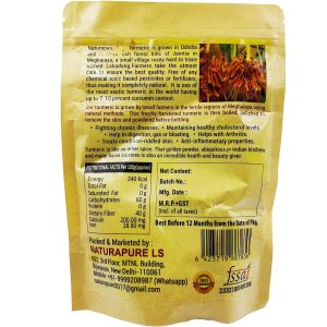 NATURAPURE LS 100% Pure Natural (ISO Certified) Lakadong Turmeric Powder - Haldi Powder High Curcumin 7-10 Percent Grown Organically Fresh Harvest 250 gram (Pack Of 2). Back