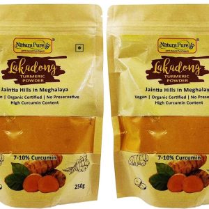 NATURAPURE LS 100% Pure Natural (ISO Certified) Lakadong Turmeric Powder - Haldi Powder High Curcumin 7-10 Percent Grown Organically Fresh Harvest 250 gram (Pack Of 2).