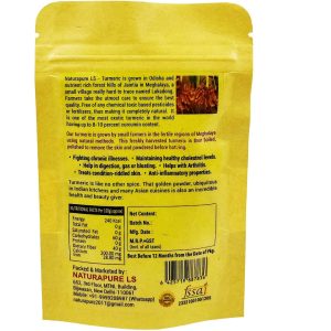 NATURAPURE LS 100% Pure Natural (ISO Certified) Lakadong Turmeric Powder, Haldi Powder High Curcumin 7-10 Percent Grown Organically Fresh Harvest 50 gram. Back