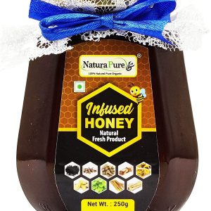 NATURAPURE LS - 100% Pure Natural (ISO Certified) Super Delicious and Therapeutic Immunity Herbs Infused Honey Very effective Immunity Booster (Glass Bottle) 250Grams. Front