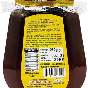 NATURAPURE LS - Raw 100% Pure Natural (ISO Certified) Super Delicious and Therapeutic Cinnamon Infused Wild Forest Honey (Glass Bottle) 250Grams. Back