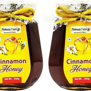 NATURAPURE LS - Raw 100% Pure Natural (ISO Certified) Super Delicious and Therapeutic Cinnamon Infused Wild Forest Honey (Glass Bottle) 250Grams. (Pack Of 2)