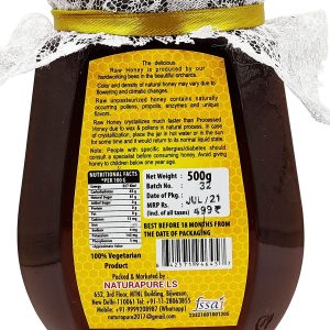 NATURAPURE LS - Raw 100% Pure Natural (ISO Certified) Super Delicious and Therapeutic Cinnamon Infused Wild Forest Honey (Glass Bottle) 500Grams. Back