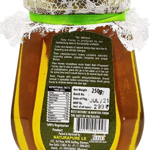 NATURAPURE LS - Raw Natural Unprocessed 100% Pure (ISO Certified) Acacia Flower Honey Delicious honey From Acacia Flowers (Glass Bottle) 250Grams. Back