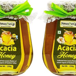 NATURAPURE LS - Raw Natural Unprocessed 100% Pure (ISO Certified) Acacia Flower Honey Delicious honey From Acacia Flowers (Glass Bottle) 250Grams. (Pack Of 2)