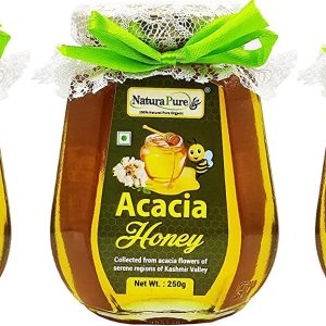 NATURAPURE LS - Raw Natural Unprocessed 100% Pure (ISO Certified) Acacia Flower Honey Delicious honey From Acacia Flowers (Glass Bottle) 250Grams. (Pack Of 3)