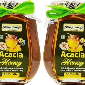 NATURAPURE LS - Raw Natural Unprocessed 100% Pure (ISO Certified) Acacia Flower Honey Delicious honey From Acacia Flowers (Glass Bottle) 500Grams. (Pack Of 2)