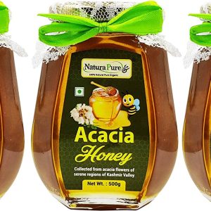 NATURAPURE LS - Raw Natural Unprocessed 100% Pure (ISO Certified) Acacia Flower Honey Delicious honey From Acacia Flowers (Glass Bottle) 500Grams. (Pack Of 3)