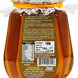 NATURAPURE LS - Raw Natural Unprocessed 100% Pure (ISO Certified) All Purpose Delicious Jungle Flowers (Wild Forest) Honey (Glass Bottle) 250Grams. Back