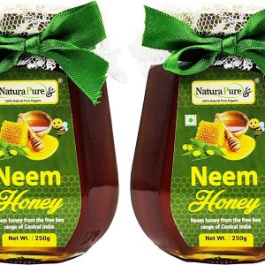 NATURAPURE LS - Raw Natural Unprocessed 100% Pure ISO (Certified) Neem Honey-The king of all Therapeutic Honey (Glass Bottle) 250Grams. (Pack Of 2)