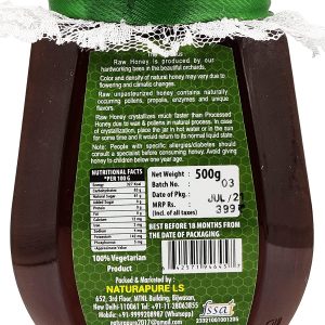 NATURAPURE LS - Raw Natural Unprocessed 100% Pure (ISO Certified) Neem Honey-The king of all Therapeutic Honey (Glass Bottle) 500Grams. Back