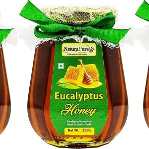 NATURAPURE LS - Raw Natural Unprocessed 100% Pure (ISO Certified) Therapeutic Eucalyptus Flower Honey (Glass Bottle) 250Grams. (Pack Of 3)