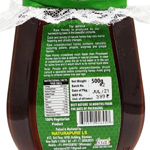 NATURAPURE LS - Raw Natural Unprocessed 100% Pure (ISO Certified) Therapeutic Eucalyptus Flower Honey (Glass Bottle) 500Grams. Back