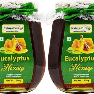 NATURAPURE LS - Raw Natural Unprocessed 100% Pure (ISO Certified) Therapeutic Eucalyptus Flower Honey (Glass Bottle) 500Grams. (Pack Of 2)