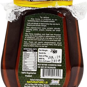 NATURAPURE LS - Raw Natural Unprocessed 100% Pure (ISO Certified) Wild berry Honey (Sidr Honey)-Unique honey from flowers of Wild Berries-Exquisite taste (Glass Bottle) 250Grams. Back