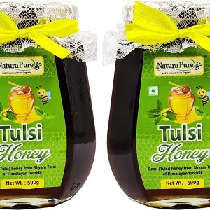 NATURAPURE LS - Raw Natural Unprocessed (ISO Certified) Vana Tulsi Flower Honey (Holy Basil Honey) 100% Pure Therapeutic Honey (Glass Bottle) 500Grams. (Pack Of 2)