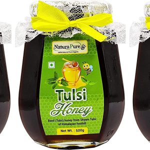 NATURAPURE LS - Raw Natural Unprocessed Vana Tulsi Flower Honey (Holy Basil Honey) 100% Pure Therapeutic Honey (Glass Bottle) 500Grams. (Pack Of 3)